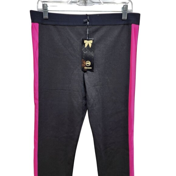 Black Pink Womens Athletic Leggings  Side Stripes Size L Iris Basic Stretchy - Picture 5 of 9